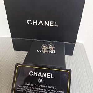CHANEL Sparkling Silver Logo Stud Earrings
